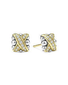 SX fB[X ANZT[ sAXECO LAGOS 18K Yellow Gold & Sterling Silver Embrace Diamond X Bead Stud Earrings Gold/Silver S[h