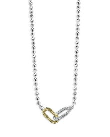 【送料無料】 ラゴス レディース ネックレス・チョーカー・ペンダントトップ アクセサリー 18K Yellow Gold & Sterling Silver Caviar Lux-Clip Diamond Bead Link Necklace, 16-18" - 100% Exclusive Silver