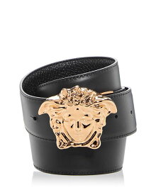 【送料無料】 ヴェルサーチ メンズ ベルト アクセサリー Men's Medusa Buckle Leather Belt Black-Versace