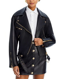 【送料無料】 ヴェルサーチ レディース ジャケット・ブルゾン アウター Plunge Leather Moto Jacket Black