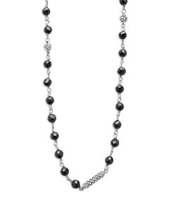 SX fB[X ANZT[ lbNXE`[J[Ey_ggbv [X LAGOS Sterling Silver Caviar Icon Ceramic Bead Link Long Strand Necklace 34" Black/Silver ubN
