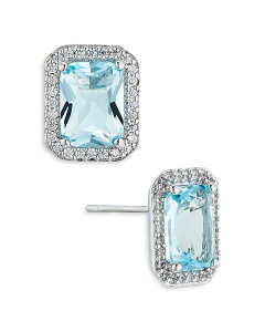 ifB[ fB[X ANZT[ sAXECO Nadri Emerald Cut Halo Stud Earrings Aqua/Silver ANA