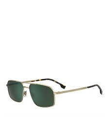 【送料無料】 ヒューゴボス レディース サングラス・アイウェア アクセサリー Square Pilot Sunglasses 58mm Gold/Green Mirrored Solid