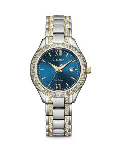 V`Y fB[X ANZT[ uXbgEoOEANbg TVc Citizen Women's Crystal-Accent Stainless Steel Bracelet Watch 30mm Blue/Two-Tone u[
