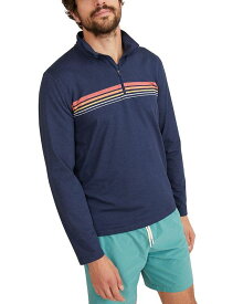 【送料無料】 マリーン レイヤー メンズ パーカー・スウェット アウター Sport Stripe Quarter Zip Mock Neck Sweatshirt Navy Warm