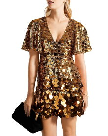 【送料無料】 テッドベーカー レディース ワンピース トップス Estelli Embellished Capelet Mini Dress Bronze