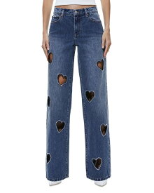 【送料無料】 アリスアンドオリビア レディース デニムパンツ ジーンズ ボトムス Karrie High Waist Embellished Heart Cutout Jeans in True Blues Dark True Blues Dark