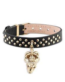【送料無料】 フィリッププレイン レディース ブレスレット・バングル・アンクレット アクセサリー $kull Crown Studded Leather Bracelet Gold