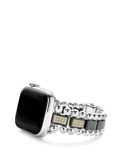 SX fB[X ANZT[ rv LAGOS 18K Yellow Gold Smart Caviar Half Diamond Apple? Watch Bracelet 38-45mm Silver/Black ubN