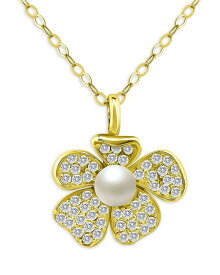 【送料無料】 アクア レディース ネックレス・チョーカー・ペンダントトップ アクセサリー Cultured Freshwater Pearl Flower Pendant Necklace in 18K Gold Over Sterling Silver 16" - 100% Exclusive White/Gold
