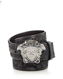 【送料無料】 ヴェルサーチ メンズ ベルト アクセサリー Men's La Medusa Jacquard Barocco Belt Black+Black