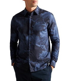 【送料無料】 テッドベーカー メンズ シャツ トップス Printed Long Sleeve Button Front Shirt Dark Blue