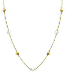 【送料無料】 アクア レディース ネックレス・チョーカー・ペンダントトップ アクセサリー Bead & Cultured Freshwater Pearl Station Necklace in 18K Gold Plated Sterling Silver 16"-18"- 100% Exclusive Gold/White