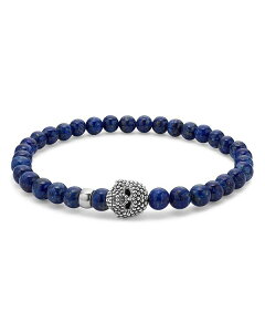 ���S�X �����Y �A�N�Z�T���[ �u���X���b�g�E�o���O���E�A���N���b�g LAGOS Men's Sterling Silver Anthem Lapis Lazuli Bead Skull Stretch Bracelet - 100% Exclusive Blue/Silver �u���[
