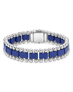 ���S�X �����Y �A�N�Z�T���[ �u���X���b�g�E�o���O���E�A���N���b�g T�V���c LAGOS Men's Stainless Steel Anthem Ultramarine Ceramic Caviar Bead Bracelet - 100% Exclusive Blue/Silver �u���[
