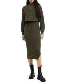 【送料無料】 オールセインツ レディース ワンピース トップス Margetta 2-in-1 Ribbed Midi Dress Khaki Green