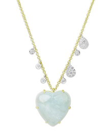【送料無料】 メイラティ レディース ネックレス・チョーカー・ペンダントトップ アクセサリー 14K Yellow & White Gold Milky Aqua Heart & Diamond Heart Pendant Necklace 18" Blue/Gold