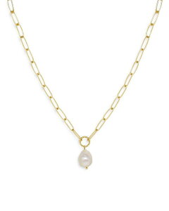 �G�e�B�J ���f�B�[�X �A�N�Z�T���[ �l�b�N���X�E�`���[�J�[�E�y���_���g�g�b�v ���[�X Ettika Single Freshwater Pearl Open Links 18K Gold Plated Chain Necklace 15" Gold �S�[���h