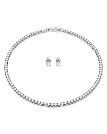 【送料無料】 スワロフスキー レディース ネックレス・チョーカー・ペンダントトップ アクセサリー Matrix Tennis Necklace & Stud Earrings Set in Rhodium Plated Silver