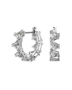 XtXL[ fB[X ANZT[ sAXECO Swarovski Millenia Triangle Cut Small Hoop Earrings in Rhodium Plated Silver Vo[