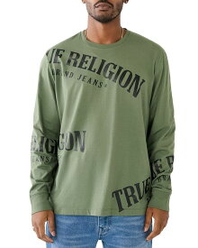 【送料無料】 トゥルーレリジョン メンズ Tシャツ トップス Cotton Logo Graphic Long Sleeve Tee Bronze Green