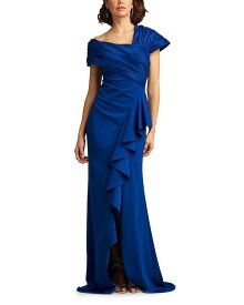 【送料無料】 タダシショージ レディース ワンピース トップス Asymmetrical Ruffled Crepe Gown Mystic Blue