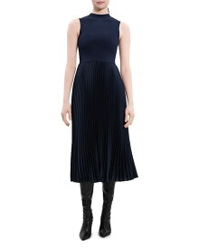 【送料無料】 セオリー レディース ワンピース トップス Mixed Media Pleated Dress Nocturnal Navy