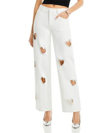 【送料無料】 アリスアンドオリビア レディース デニムパンツ ジーンズ ボトムス Karrie Mid Rise Embellished Heart Straight Jeans in Off White - 100% Exclusive Off White