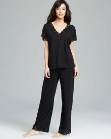 【送料無料】 ナトリ レディース ナイトウェア アンダーウェア Zen Floral Lace-Trim Short Sleeve Pajama Set Black