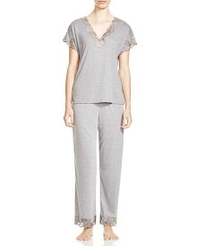 【送料無料】 ナトリ レディース ナイトウェア アンダーウェア Zen Floral Lace-Trim Short Sleeve Pajama Set Heather Gray