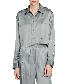 【送料無料】 サンドロ レディース シャツ トップス Yoncey Embellished Satin Top Grey