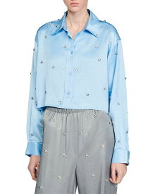 【送料無料】 サンドロ レディース シャツ トップス Yoncey Embellished Satin Top Sky Blue