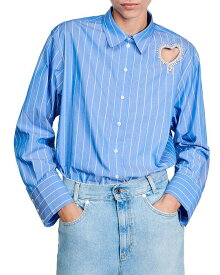 【送料無料】 サンドロ レディース シャツ トップス Lovely Long Sleeve Heart Cutout Shirt Sky Blue