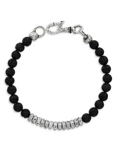 【送料無料】 ジョンバルベイトス レディース ブレスレット・バングル・アンクレット アクセサリー Sterling Silver Simit Lava Stone Beaded Bracelet Black/Silver