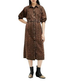 【送料無料】 オールセインツ レディース ワンピース トップス Osa Leopard Denim Shirt Dress Animal Brown