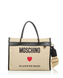 【送料無料】 モスキーノ レディース トートバッグ バッグ In Love We Trust Canvas Shopper Tote Beige Multi