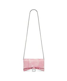 【送料無料】 バレンシアガ レディース 財布 アクセサリー Hourglass Wallet on Chain in Denim Print Pink