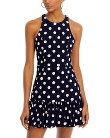 【送料無料】 アクア レディース ワンピース トップス Polka Dot Bubble Hem Mini Dress - 100% Exclusive Navy/White