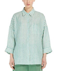 【送料無料】 ウィークエンド マックスマーラ レディース シャツ トップス Arduino Linen Striped Shirt Green