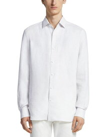 【送料無料】 ゼニア メンズ シャツ トップス Linen Button Front Shirt White Solid