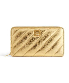 【送料無料】 バレンシアガ レディース 財布 アクセサリー Crush Continental Wallet Metallized Quilted Gold