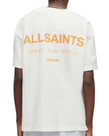 【送料無料】 オールセインツ メンズ Tシャツ トップス Underground Organic Cotton Logo Graphic Tee Ashen White/ Orange