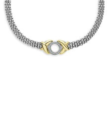 【送料無料】 ラゴス レディース ネックレス・チョーカー・ペンダントトップ アクセサリー 18K Yellow Gold & Sterling Silver Embrace Diamond XO Caviar Bead Collar Necklace 18" Silver