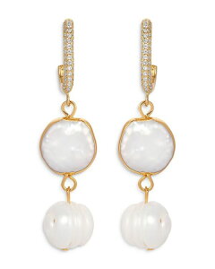 GeBJ fB[X ANZT[ sAXECO Ettika Cultured Freshwater Pearl & Cubic Zirconia Double Drop Earrings White/Gold zCg