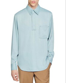 【送料無料】 サンドロ メンズ ポロシャツ トップス Chemise Luca Long Sleeve Button Polo Shirt Sky Blue