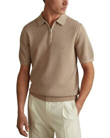 【送料無料】 レイス メンズ ポロシャツ トップス Burnham Textured Half Zip Short Sleeve Polo Shirt Taupe
