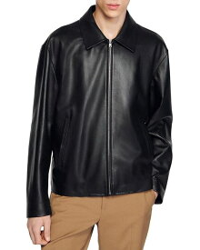 【送料無料】 サンドロ メンズ ジャケット・ブルゾン アウター Cuir Zip Front Leather Jacket Black