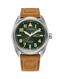 【送料無料】 シチズン レディース 腕時計 アクセサリー Eco-Drive Garrison Brown Leather Strap Watch 42mm Green/Brown