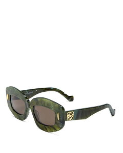 Gx fB[X ANZT[ TOXEACEFA Loewe Chunky Anagram Rectangular Sunglasses 49mm Green/Brown Solid O[