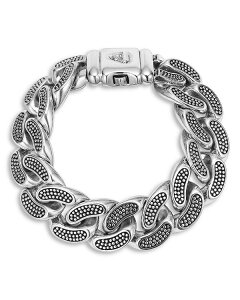 ���S�X ���f�B�[�X �A�N�Z�T���[ �u���X���b�g�E�o���O���E�A���N���b�g LAGOS Men's Sterling Silver Anthem Caviar Bead Wide Curb Link Bracelet Silver �V���o�[